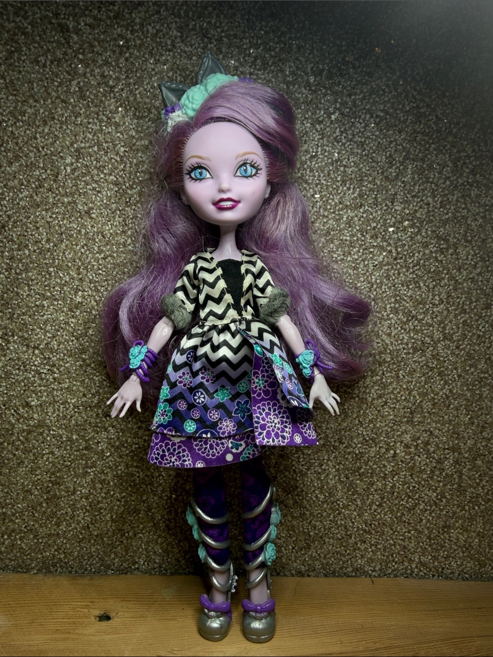 Purple Floral Chevron Doll Outfit with Mint Accents